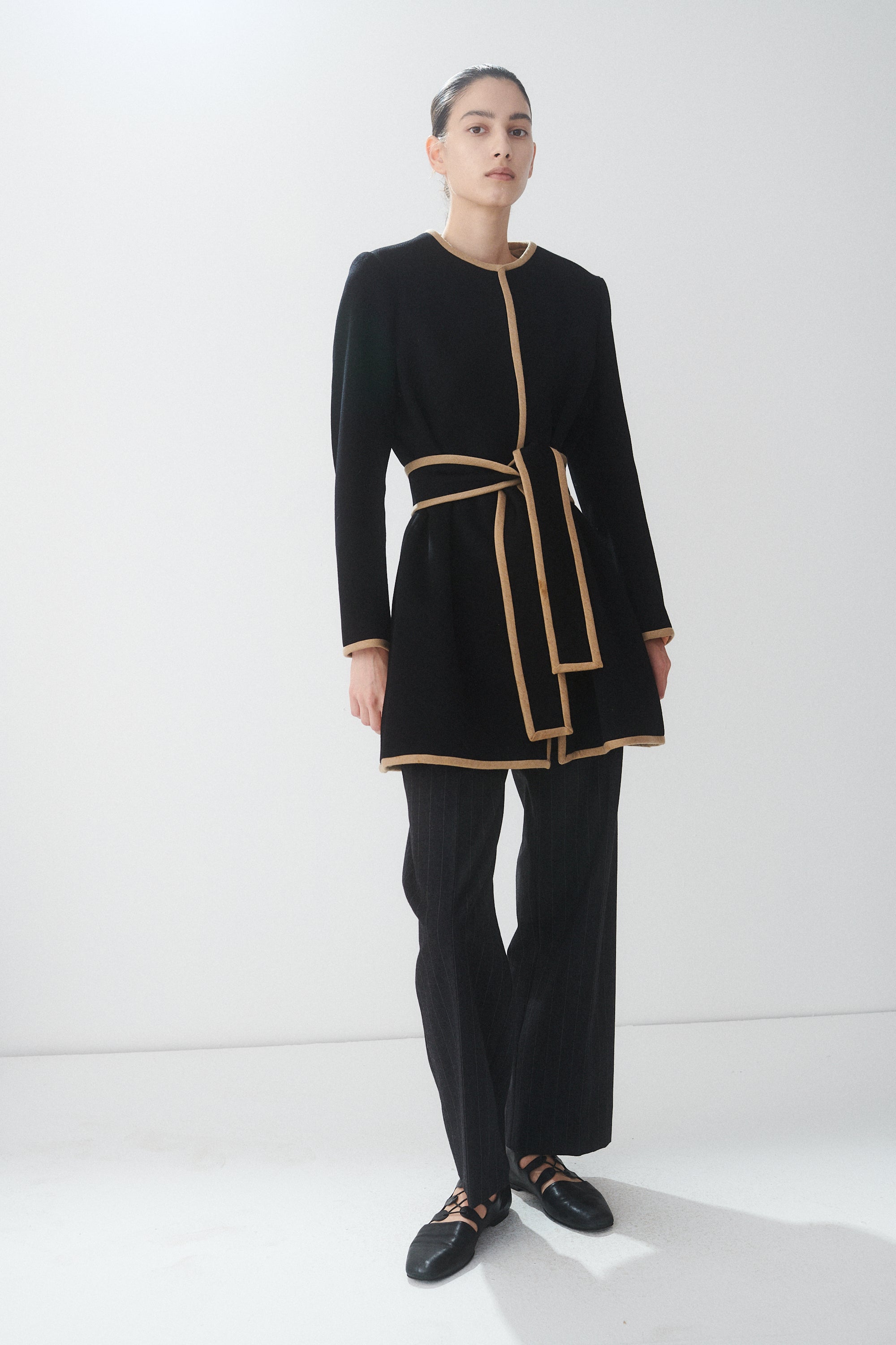 Vintage Black and Ivory Wool Wrap Coat - Desert Vintage