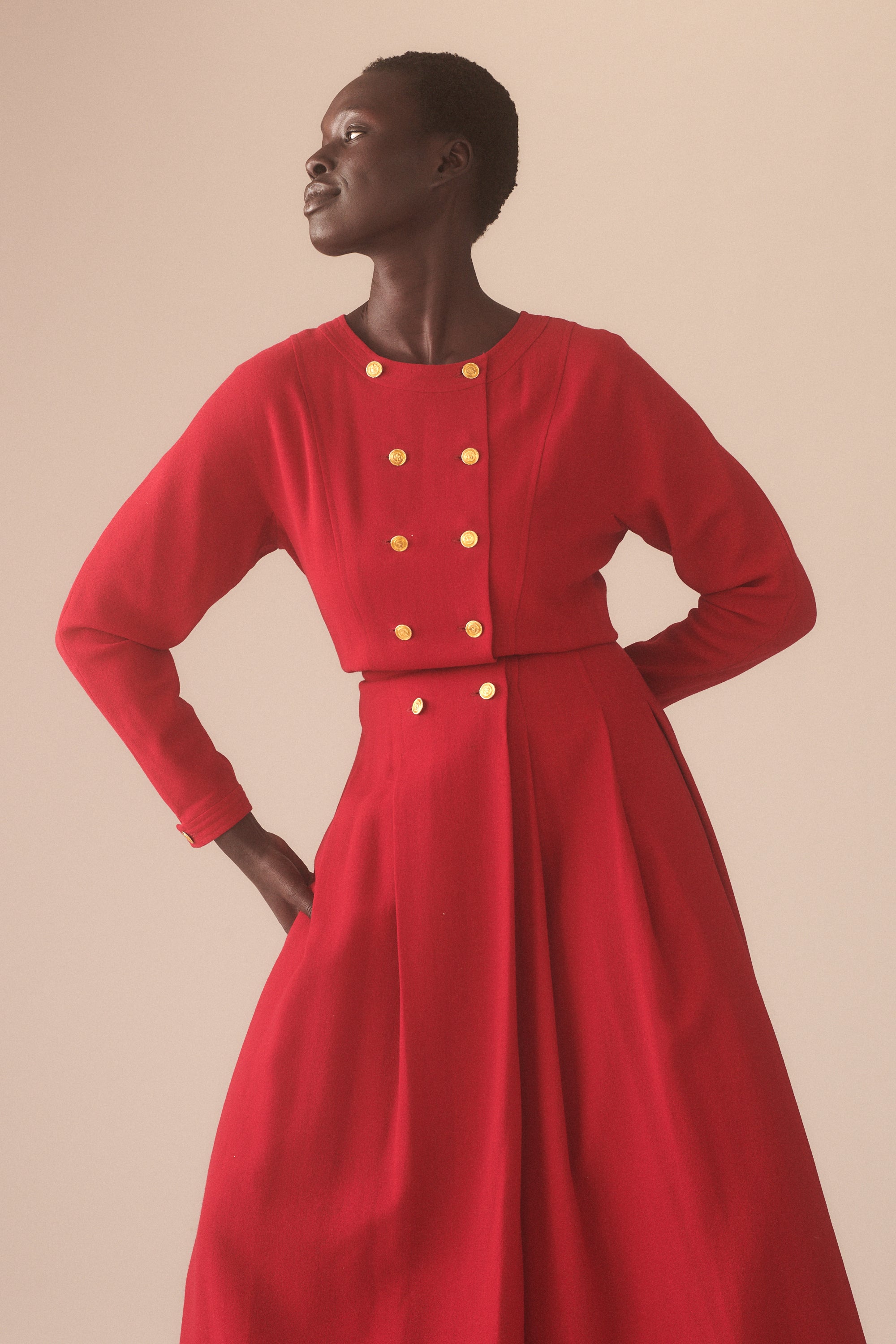 Chanel Red Suited Wool Dress - Desert Vintage