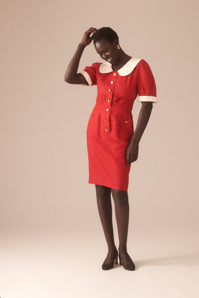 Chanel Club Collar Red Dress - Desert Vintage