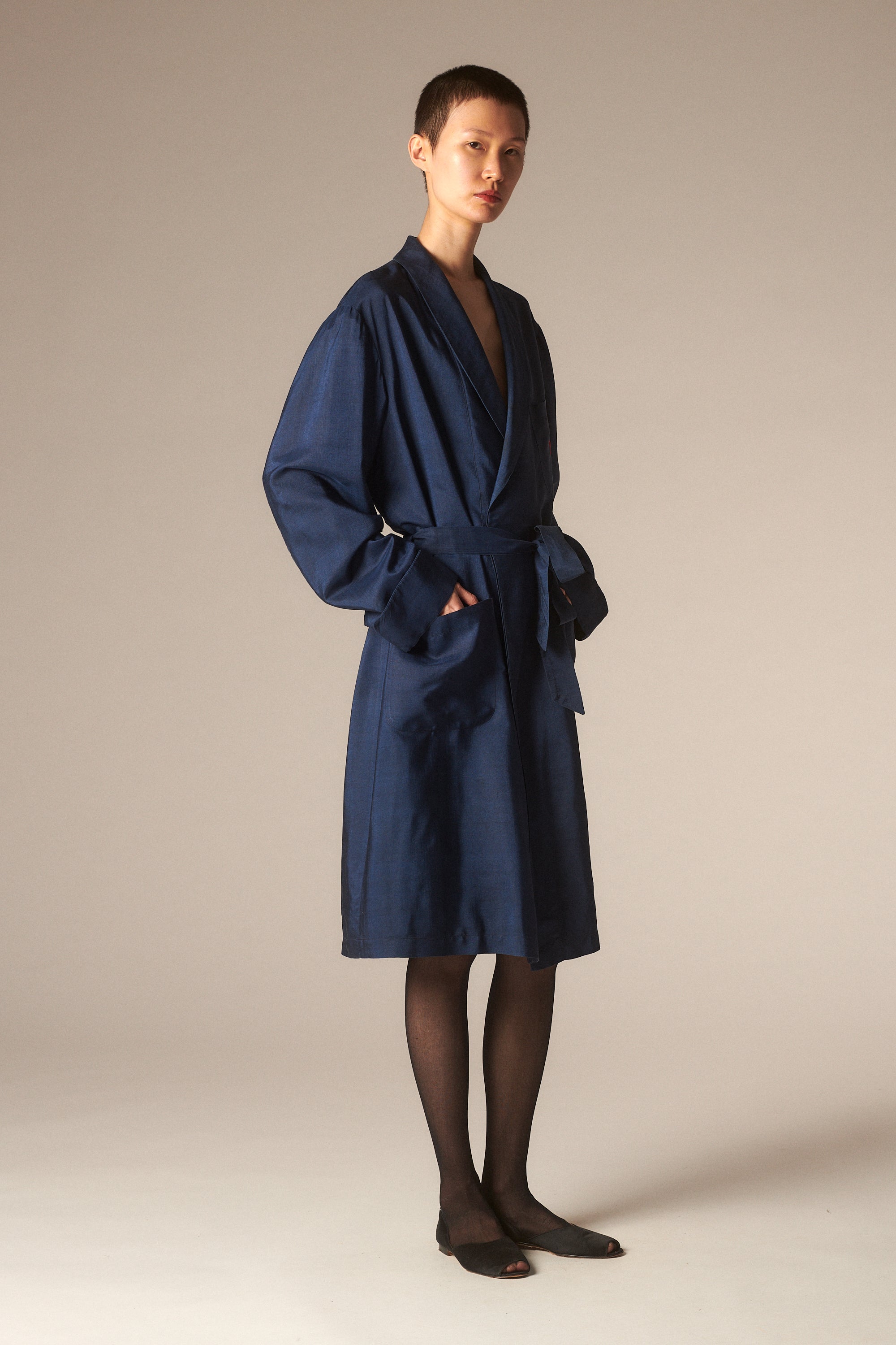 Vintage Blue Silk Monogramed Robe - Desert Vintage