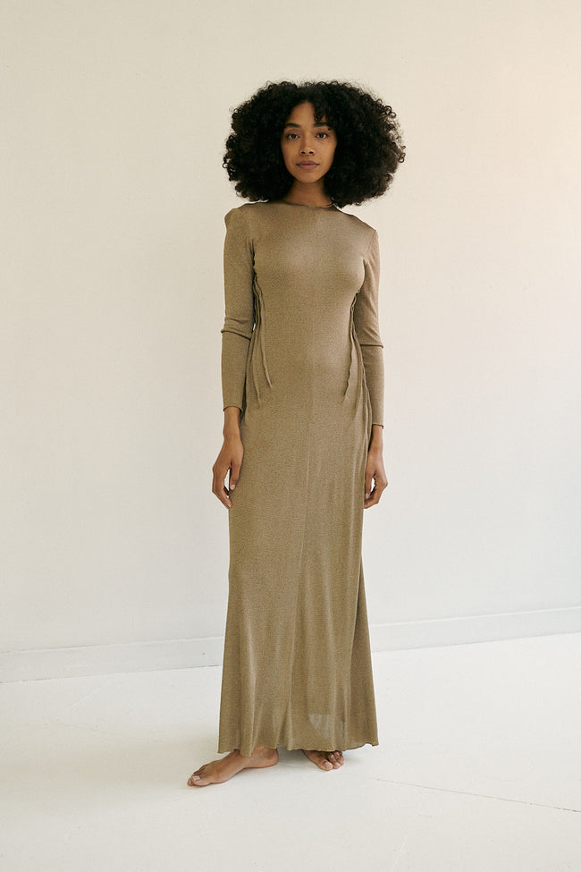 Beene Silk Jersey Long Sleeve Gown - Desert Vintage