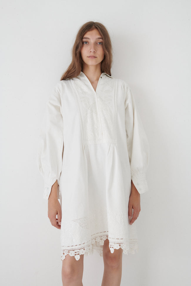 1940s White Cotton Embroidered Dress - Desert Vintage