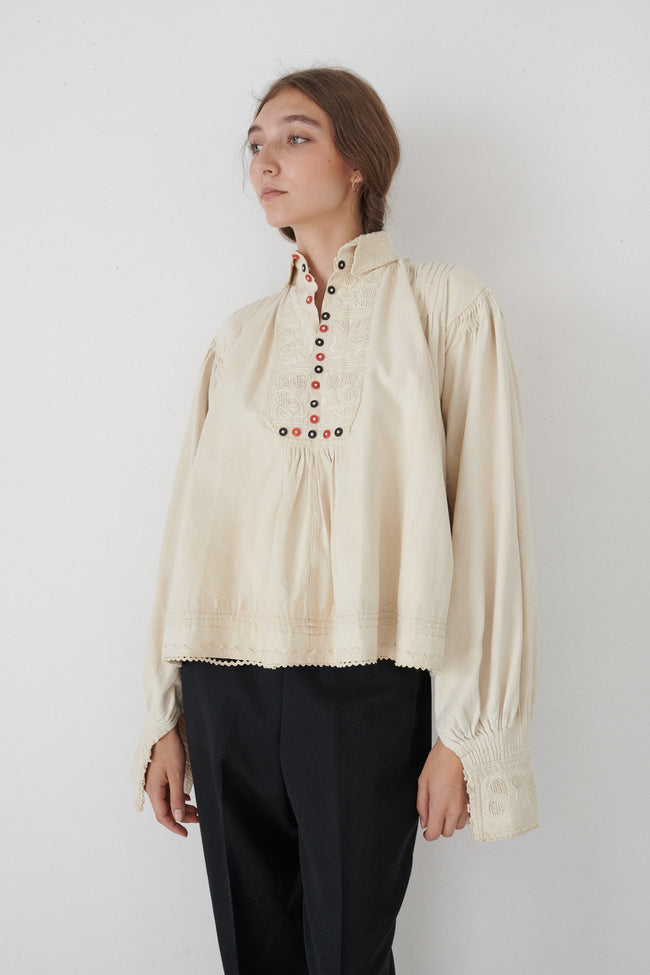 Ivory Cotton Button Collar Tunic - Desert Vintage