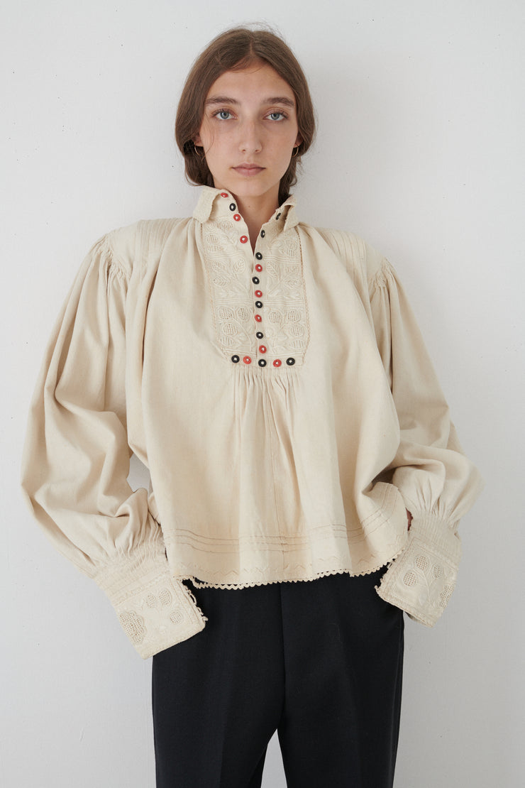 Ivory Cotton Button Collar Tunic - Desert Vintage