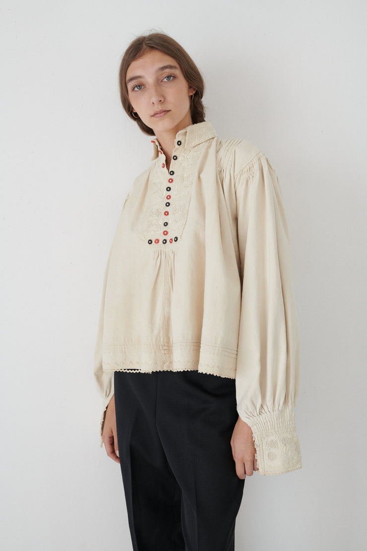 Ivory Cotton Button Collar Tunic - Desert Vintage